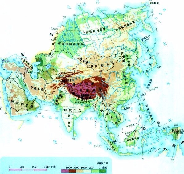 亚洲及欧洲地形图