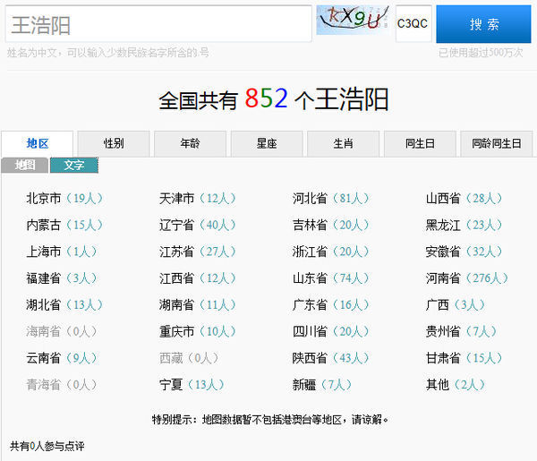 全国有多少个人叫王浩阳_360问答