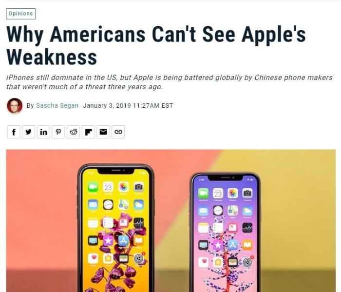 外媒:美国人看不到苹果的弱点 销量下滑是因为