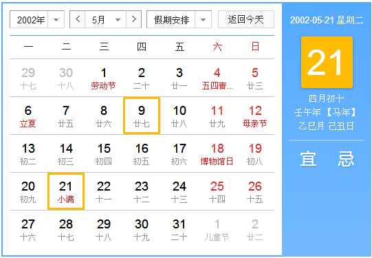 2002年的农历四月初十是阴历的几月几日 ?