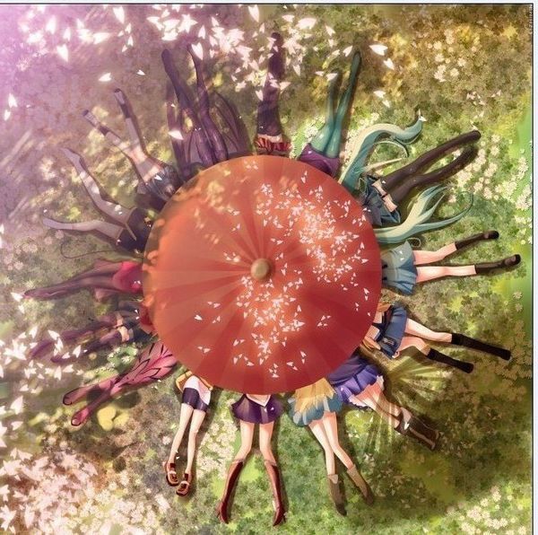 一个伞下面是N个脸被挡住动漫女主角的图_36