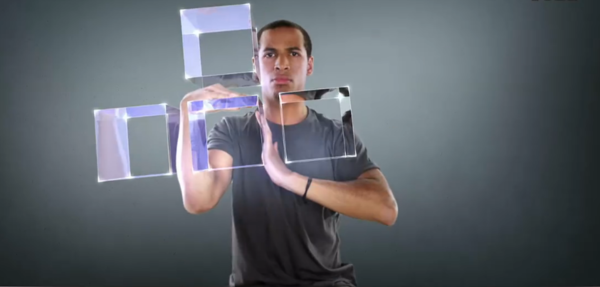 一个外国人在镜头前表演手势,然后再后期合成