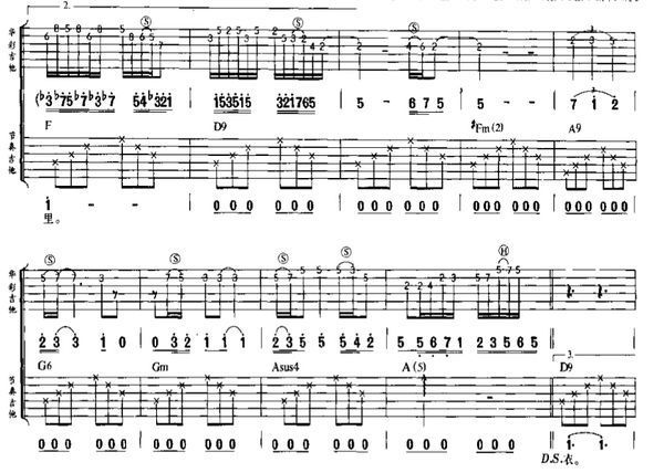 求 同桌的你 吉他简谱,和弦带数字标记指法的那
