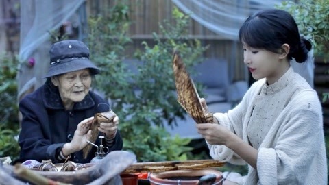 李子柒古香古食 儿时滋味，传统笋壳粽子