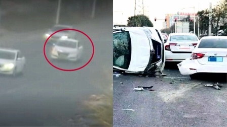 实拍：男子喜提新车 刚上路就被老婆追尾
