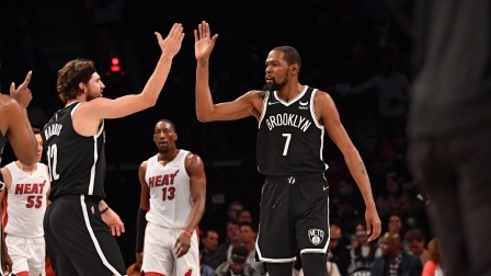 2021-2022赛季NBA集锦 NBA常规赛-阿德巴约24+9 杜兰特25+11 热火胜篮网
