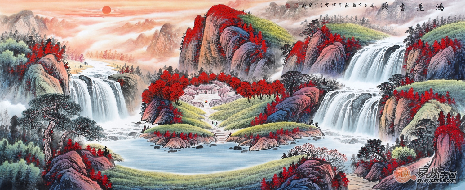 鸿运天成 李林宏八尺红色聚宝盆风水画《鸿运当头》作品来源:【易从网