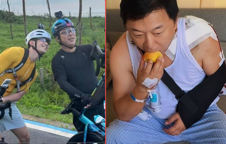 黄渤骑车摔伤锁骨幽默回应，一心一意才能避免翻车警示！